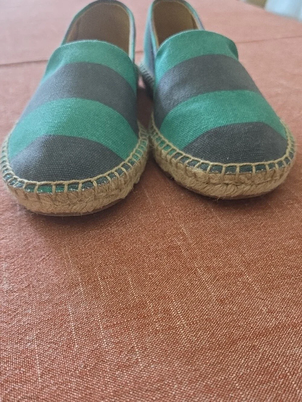 J. Crew Women's Green & Gray Striped Canvas Espadrilles NWOT